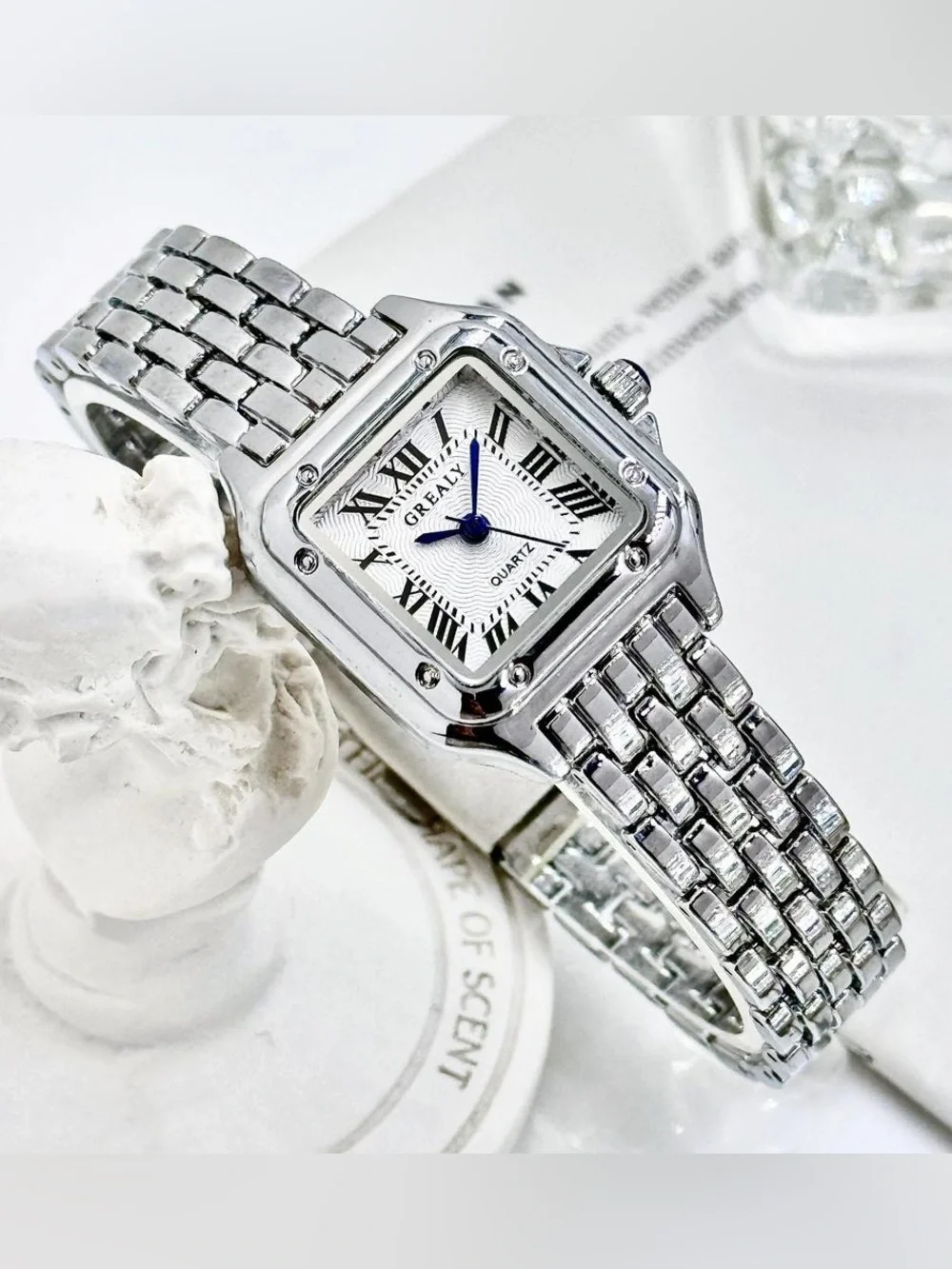 Panthere Silver Square-Link Classic Quartz Watch